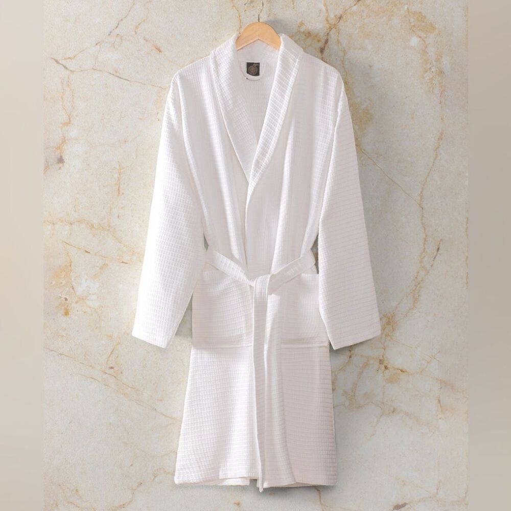 Turkish Cotton Robe Waffle White Oeko TEX Luxury Men women Free slipper READ